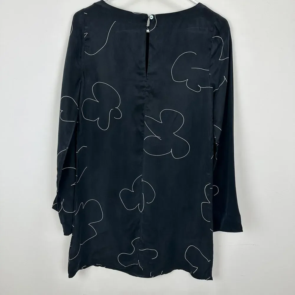 Madewell Shift Mini Dress Long Sleeve True Black Cupro Minimalist Light XXS NWT - Picture 12 of 13